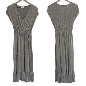 CAUTION TO THE WIND Striped Ruffle Wrap Dress NWOT